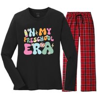 In My Preschool Era Cute Groovy Back To School Teachers Women's Long Sleeve Flannel Pajama Set 