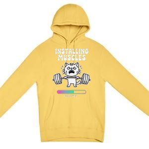 Installing Muscles Please Wait Cat Workout Gym Fitness Premium Pullover Hoodie