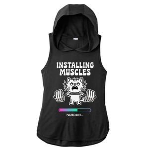 Installing Muscles Please Wait Cat Workout Gym Fitness Ladies PosiCharge Tri-Blend Wicking Draft Hoodie Tank