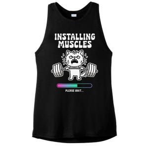 Installing Muscles Please Wait Cat Workout Gym Fitness Ladies PosiCharge Tri-Blend Wicking Tank