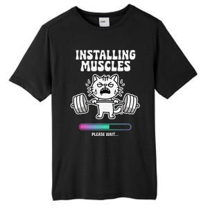 Installing Muscles Please Wait Cat Workout Gym Fitness Tall Fusion ChromaSoft Performance T-Shirt