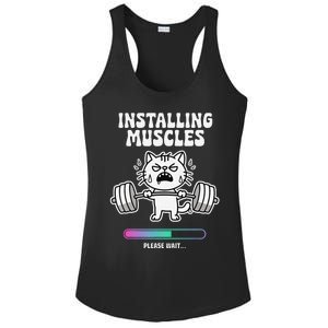 Installing Muscles Please Wait Cat Workout Gym Fitness Ladies PosiCharge Competitor Racerback Tank