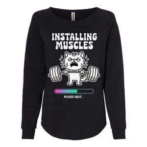 Installing Muscles Please Wait Cat Workout Gym Fitness Womens California Wash Sweatshirt