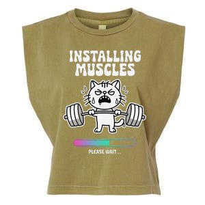 Installing Muscles Please Wait Cat Workout Gym Fitness Garment-Dyed Women's Muscle Tee