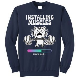 Installing Muscles Please Wait Cat Workout Gym Fitness Sweatshirt