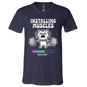 Installing Muscles Please Wait Cat Workout Gym Fitness V-Neck T-Shirt