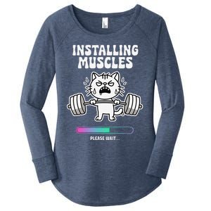 Installing Muscles Please Wait Cat Workout Gym Fitness Women's Perfect Tri Tunic Long Sleeve Shirt