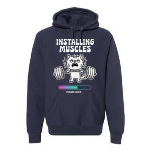 Installing Muscles Please Wait Cat Workout Gym Fitness Premium Hoodie