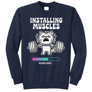 Installing Muscles Please Wait Cat Workout Gym Fitness Tall Sweatshirt