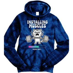 Installing Muscles Please Wait Cat Workout Gym Fitness Tie Dye Hoodie