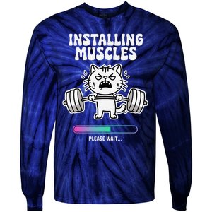 Installing Muscles Please Wait Cat Workout Gym Fitness Tie-Dye Long Sleeve Shirt