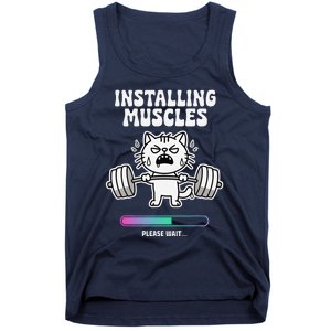 Installing Muscles Please Wait Cat Workout Gym Fitness Tank Top