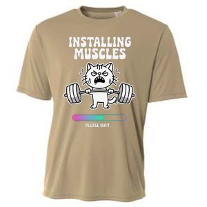 Installing Muscles Please Wait Cat Workout Gym Fitness Cooling Performance Crew T-Shirt