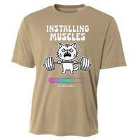 Installing Muscles Please Wait Cat Workout Gym Fitness Cooling Performance Crew T-Shirt