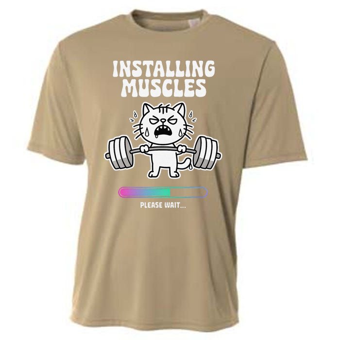 Installing Muscles Please Wait Cat Workout Gym Fitness Cooling Performance Crew T-Shirt