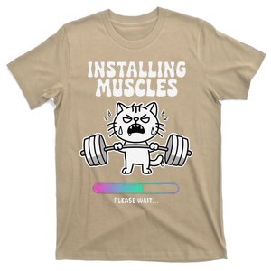 Installing Muscles Please Wait Cat Workout Gym Fitness T-Shirt