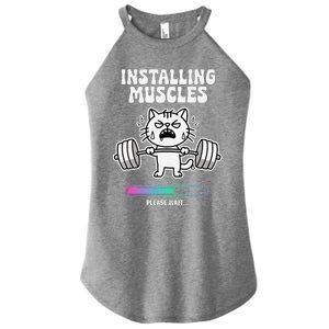 Installing Muscles Please Wait Cat Workout Gym Fitness Women's Perfect Tri Rocker Tank