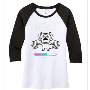 Installing Muscles Please Wait Cat Workout Gym Fitness Women's Tri-Blend 3/4-Sleeve Raglan Shirt