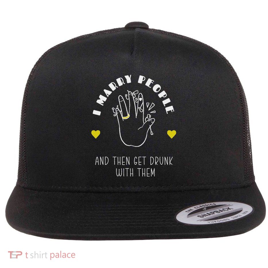 I Marry People Wedding Officiant Ordained Minister Flat Bill Trucker Hat
