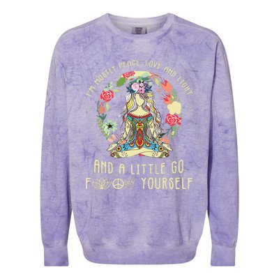 Im Mostly Peace Love And Light And A Little Go Yoga Flower Colorblast Crewneck Sweatshirt