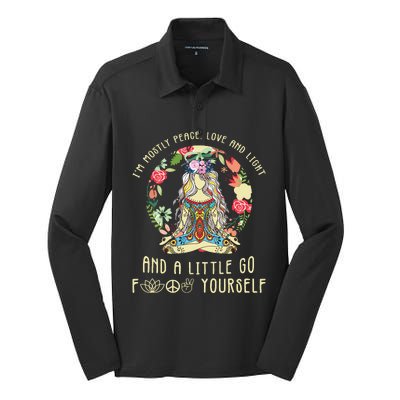 Im Mostly Peace Love And Light And A Little Go Yoga Flower Silk Touch Performance Long Sleeve Polo