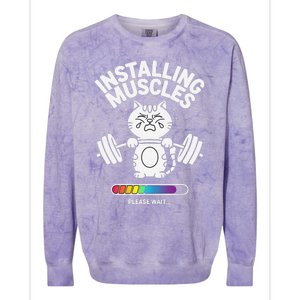 Installing Muscles Please Wait Cat Workout Gym Fitness Colorblast Crewneck Sweatshirt