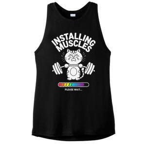 Installing Muscles Please Wait Cat Workout Gym Fitness Ladies PosiCharge Tri-Blend Wicking Tank