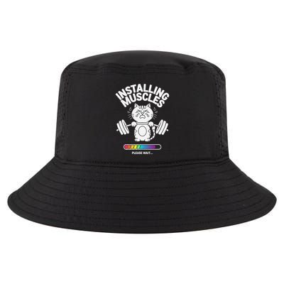 Installing Muscles Please Wait Cat Workout Gym Fitness Cool Comfort Performance Bucket Hat