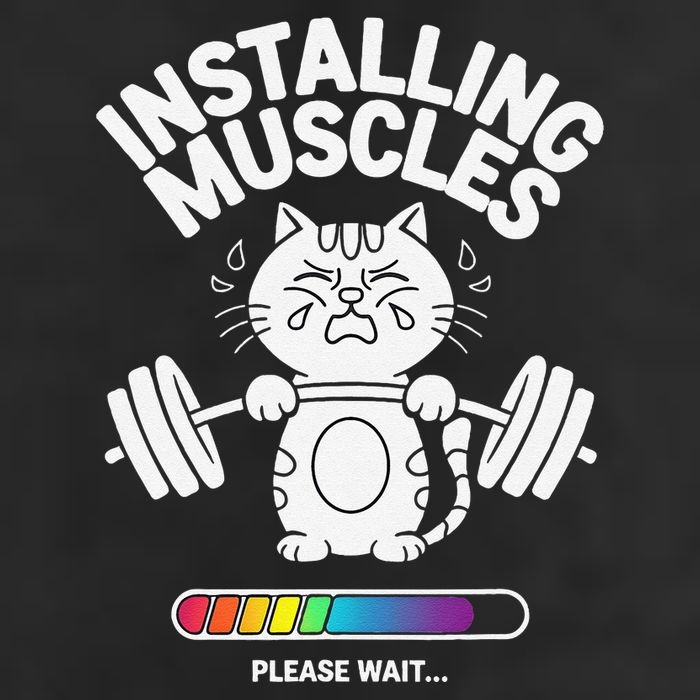 Installing Muscles Please Wait Cat Workout Gym Fitness Cool Comfort Performance Bucket Hat