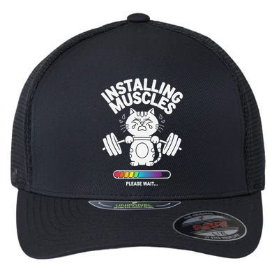 Installing Muscles Please Wait Cat Workout Gym Fitness Flexfit Unipanel Trucker Cap