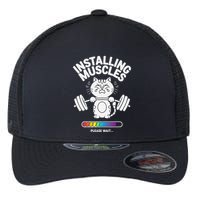Installing Muscles Please Wait Cat Workout Gym Fitness Flexfit Unipanel Trucker Cap