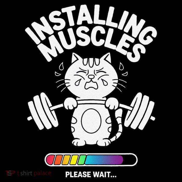 Installing Muscles Please Wait Cat Workout Gym Fitness Tall T-Shirt