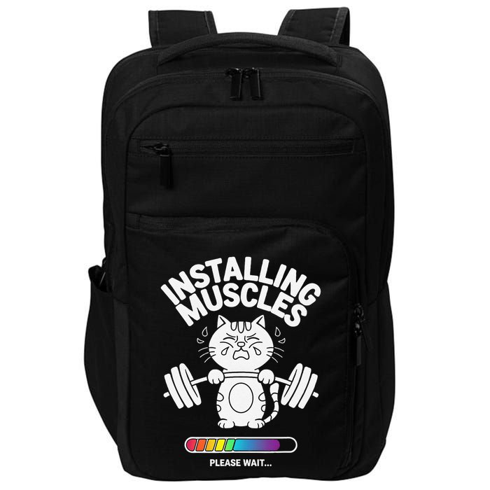 Installing Muscles Please Wait Cat Workout Gym Fitness Impact Tech Backpack