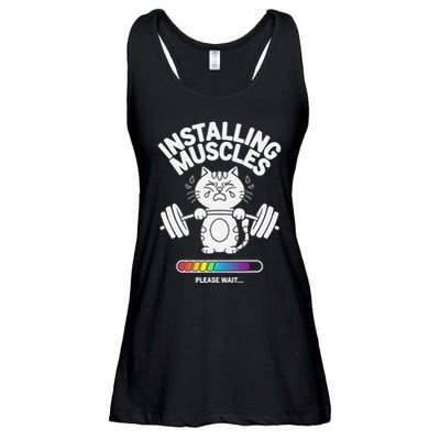 Installing Muscles Please Wait Cat Workout Gym Fitness Ladies Essential Flowy Tank