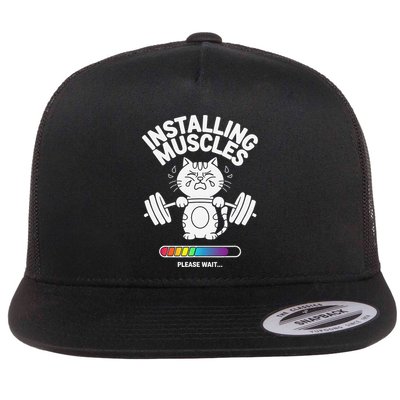 Installing Muscles Please Wait Cat Workout Gym Fitness Flatbill Hat