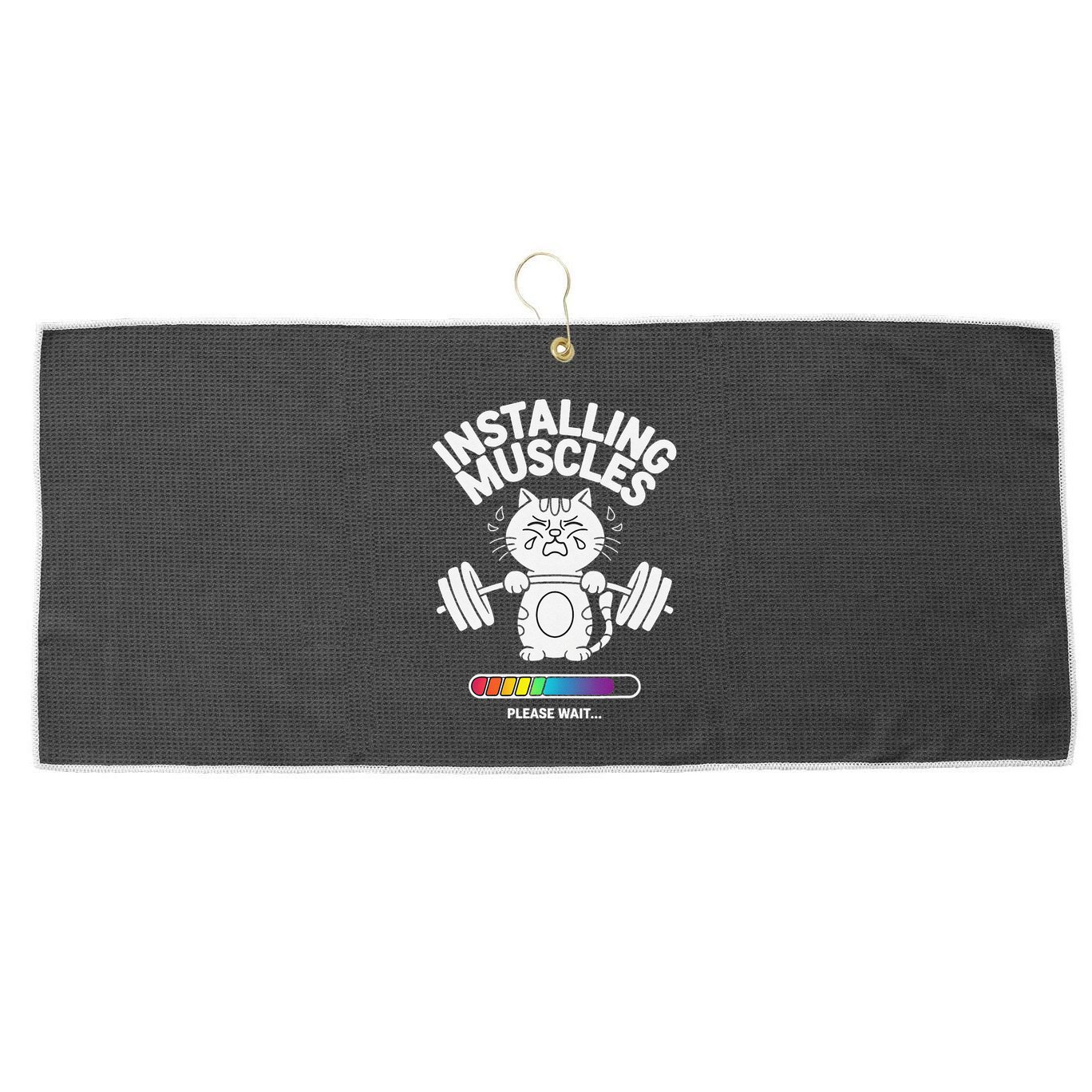 Installing Muscles Please Wait Cat Workout Gym Fitness Large Microfiber Waffle Golf Towel