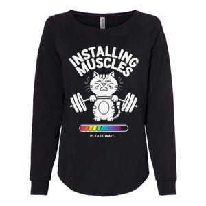 Installing Muscles Please Wait Cat Workout Gym Fitness Womens California Wash Sweatshirt