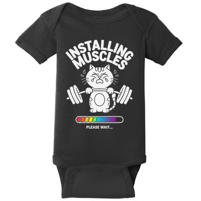 Installing Muscles Please Wait Cat Workout Gym Fitness Baby Bodysuit