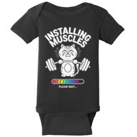 Installing Muscles Please Wait Cat Workout Gym Fitness Baby Bodysuit