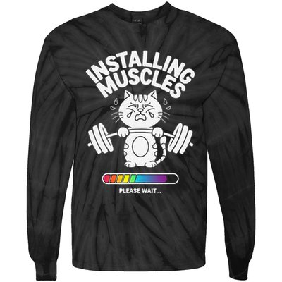 Installing Muscles Please Wait Cat Workout Gym Fitness Tie-Dye Long Sleeve Shirt