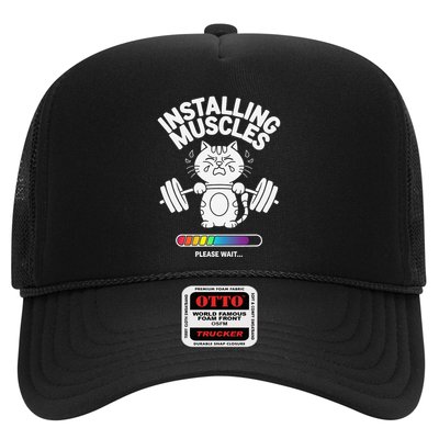 Installing Muscles Please Wait Cat Workout Gym Fitness Trucker Hat