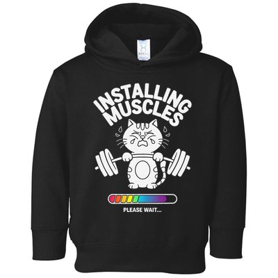 Installing Muscles Please Wait Cat Workout Gym Fitness Toddler Hoodie