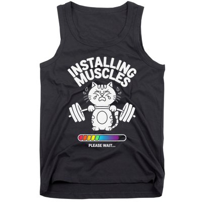 Installing Muscles Please Wait Cat Workout Gym Fitness Tank Top
