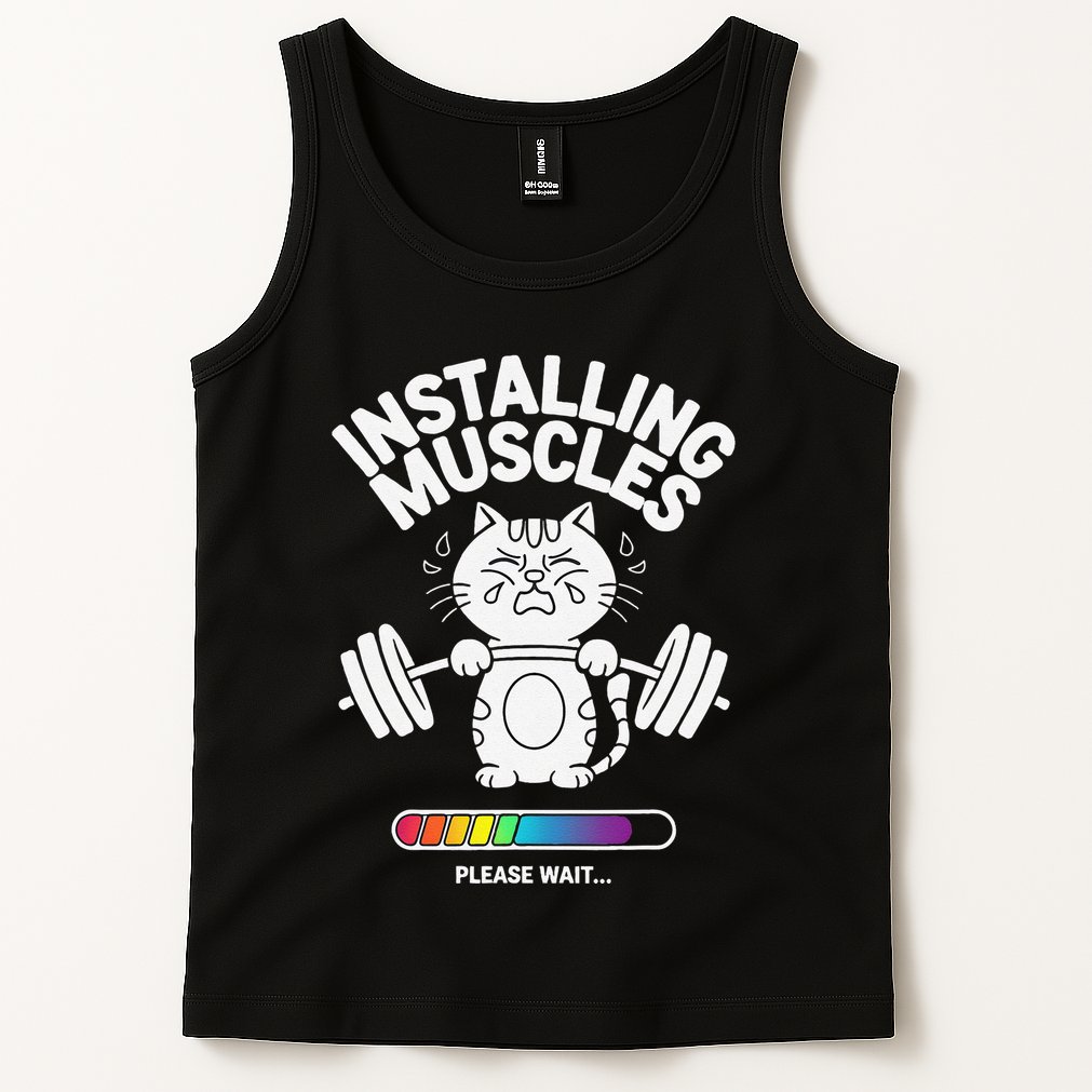 Installing Muscles Please Wait Cat Workout Gym Fitness Tank Top