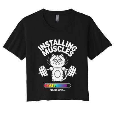 Installing Muscles Please Wait Cat Workout Gym Fitness Crop Top
