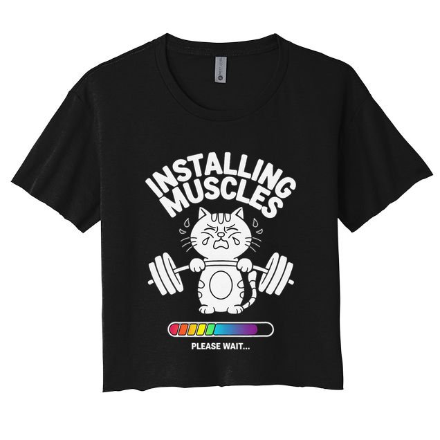 Installing Muscles Please Wait Cat Workout Gym Fitness Crop Top