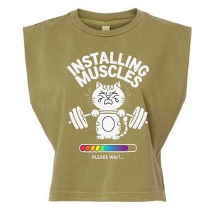 Installing Muscles Please Wait Cat Workout Gym Fitness Garment-Dyed Women's Muscle Tee