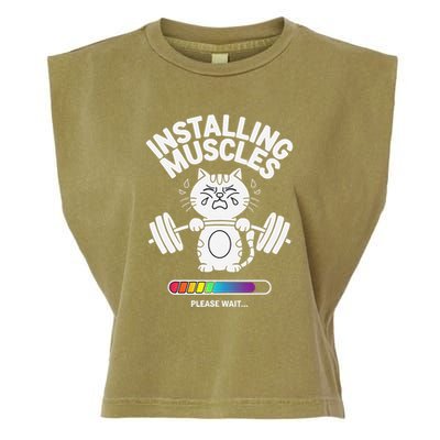 Installing Muscles Please Wait Cat Workout Gym Fitness Garment-Dyed Women's Muscle Tee