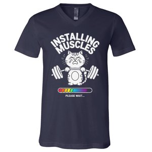 Installing Muscles Please Wait Cat Workout Gym Fitness V-Neck T-Shirt