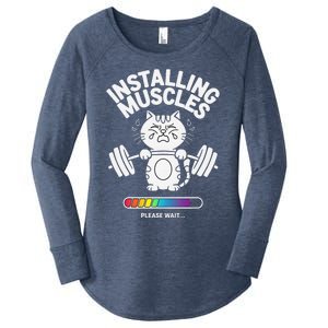 Installing Muscles Please Wait Cat Workout Gym Fitness Women's Perfect Tri Tunic Long Sleeve Shirt